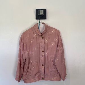 Silk Mureli Blush Pink and Gold Tulips Zip Up Jacket